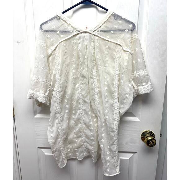 Philosophy Cream Boho Blouse, Embroidered Gauze, V Neck and Back, Women's Size M - Picture 4 of 5
